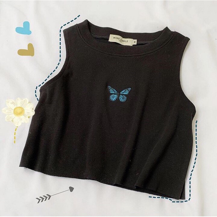 Áo croptop Nữ Blue Buterfly 3 lỗ Ulzzang