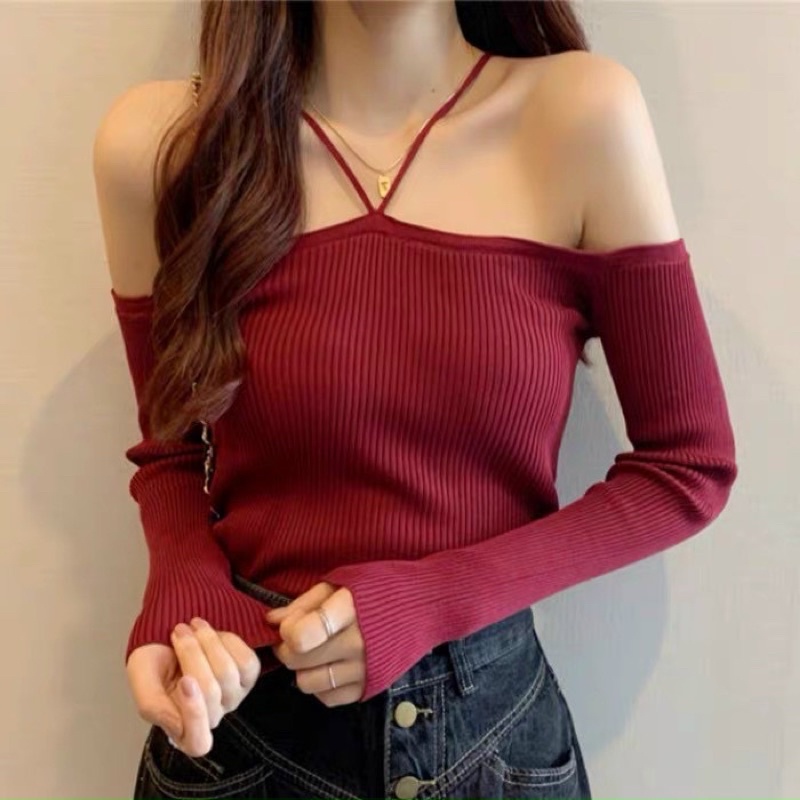 Áo Croptop Trễ Vai Kiểu Yếm Phối Dây Chéo Cổ Nàng Thơ Hiện Đại A513499