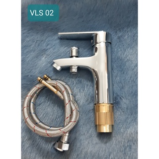 Vòi chậu 1 lỗ liền sen bằng đồng rút thẳng VLS-02