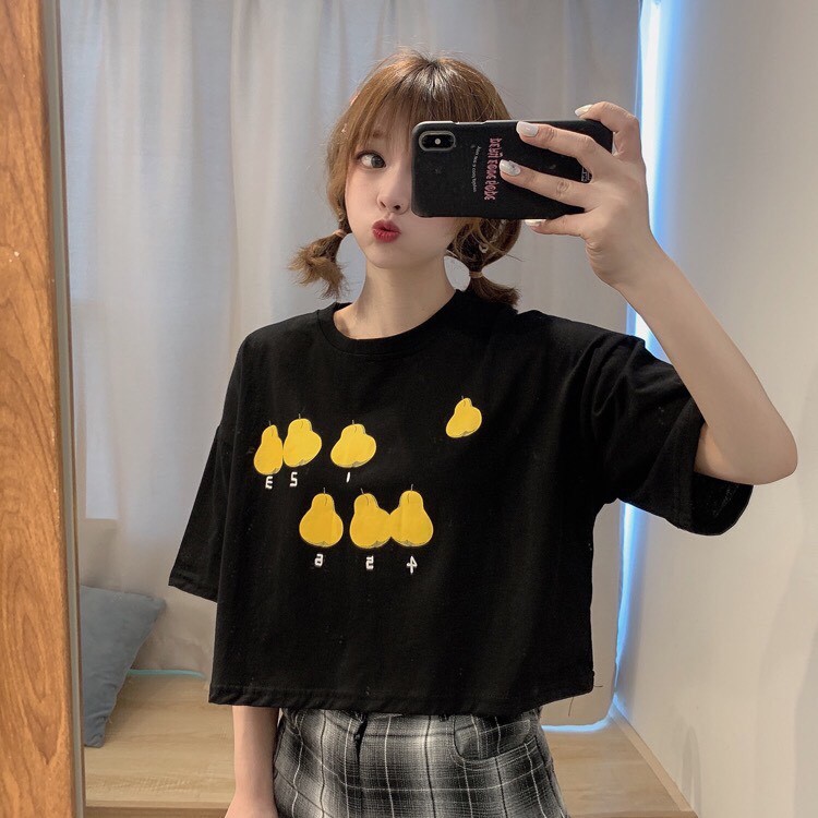 ÁO CROPTOP NỮ FORM RỘNG IN TRÁI LÊ SIÊU XINH