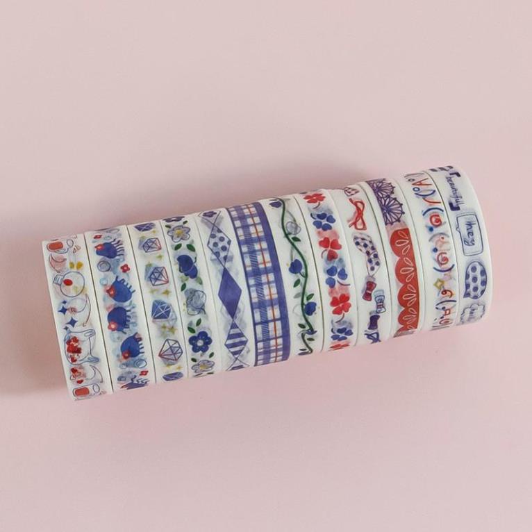 12 Băng dính washi tape 1cm x 3m nhiều mẫu cute