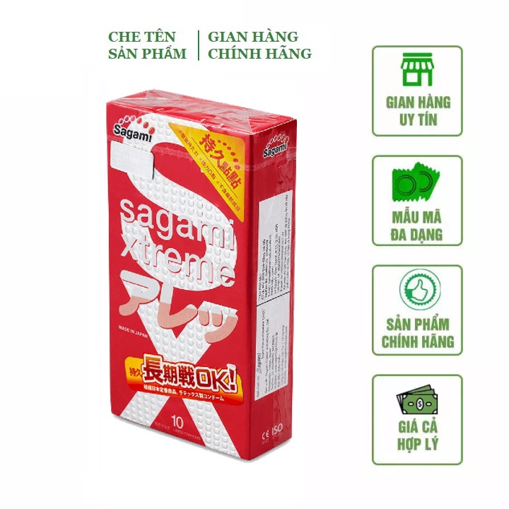 Bao cao su siêu mỏng kéo dài thời gian chống xuất tinh sớm Sagami chính hãng Nhật Bản  hộp 10 chiếc Nakisa