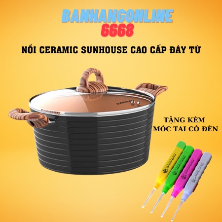 Bộ 2 Nồi Chảo ceramic đáy từ SUNHOUSE SHG20203MCA Hàng chính hãng 18 và 26cm