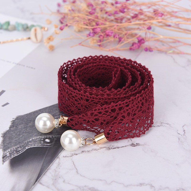 Thắt Lưng Dây Ren Phối Ngọc Trai Thời Trang Cho Nữ