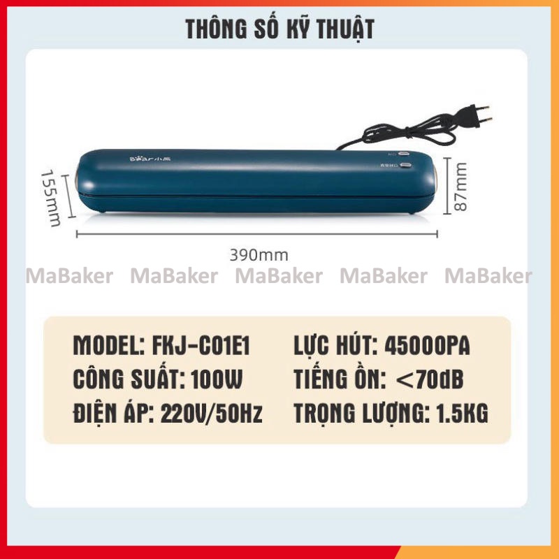 Máy hút chân không thực phẩm Bear FKJ-C01E1 đa năng bản NỘI ĐỊA chính hãng - MaBaker