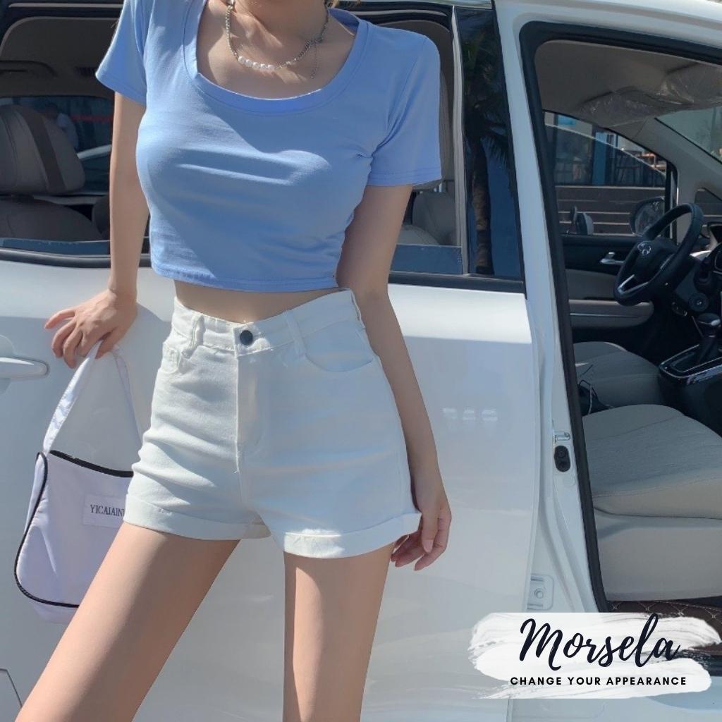 Quần short nữ ngắn ôm lưng cao - quần ngắn chât kaki tuyết cao cấp - Morsela