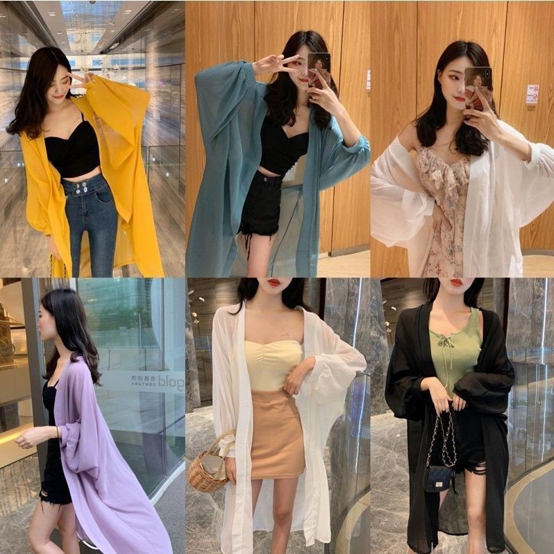 Áo Khoác Cardigan Tay Phồng Dáng Rộng Màu Sắc Ngọt Ngào Thời Trang Mùa Hè Phong Cách Hàn Quốc Cho Nữ