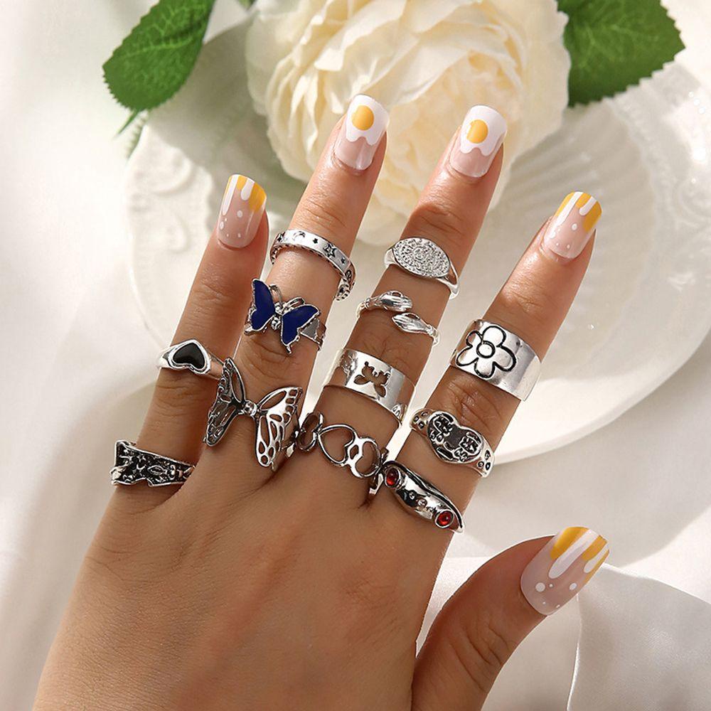 LILYES Set 12 Nhẫn Đeo Tay Phong Cách Vintage Hàn Quốc Cá Tính