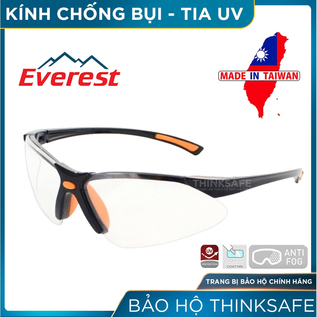 Kính bảo hộ Everest Thinksafe, mắt kiếng Chống bụi đi đường, bảo vệ đa năng, chống tia uv, màu trắng tráng bạc - EV303