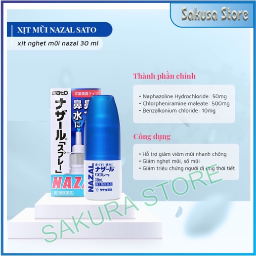 Xịt mũi Nazal 30ml Nhật Bản xịt ngạt sổ mũi xịt xoang mũi hàng chuẩn