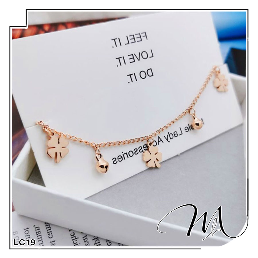 Lắc chân nữ Titan có chuông lục lạc phối cỏ bốn lá may mắn - Măng's House LC19