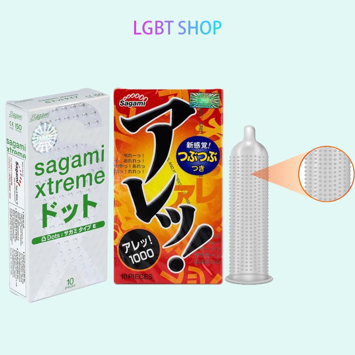 [Siêu rẻ] Bộ 2 bao cao su Gân - Gai - Vòng thắt cao cấp Sagami Are Are và Sagami White - mỗi hộp 10 chiếc