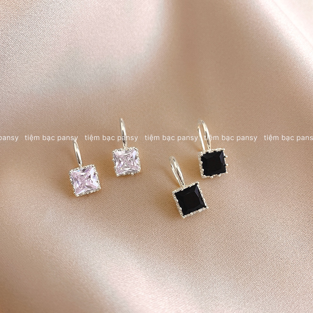 Bông tai bạc nữ PANSY móc đá vuông sang chảnh, khuyên tai bạc ta thật đẹp