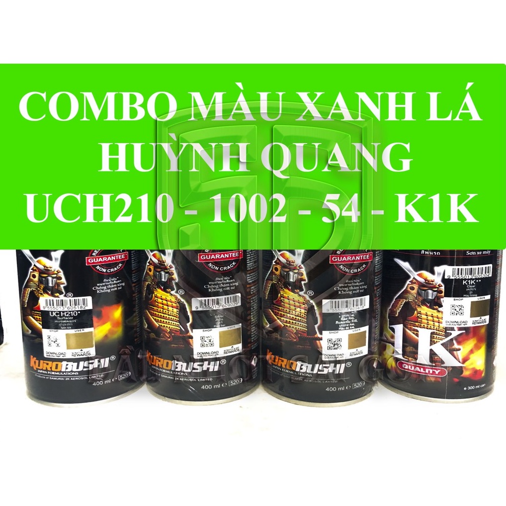[ COMBO 4 CHAI ] SƠN XỊT SAMURAI MÀU XANH LÁ HUỲNH QUANG UCH210 -UC1002 - 54** - K1K