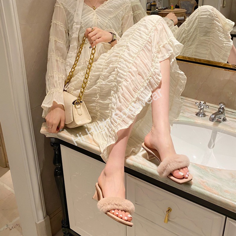 Guốc quai lông mềm mại dễ thương cho nàng bánh bèo, Dép phồng lông xù