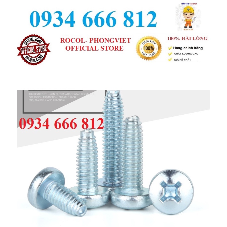 Combo 50c Bulong tự ren, tự taro M6X10, M6X12, M6X16 thép mạ