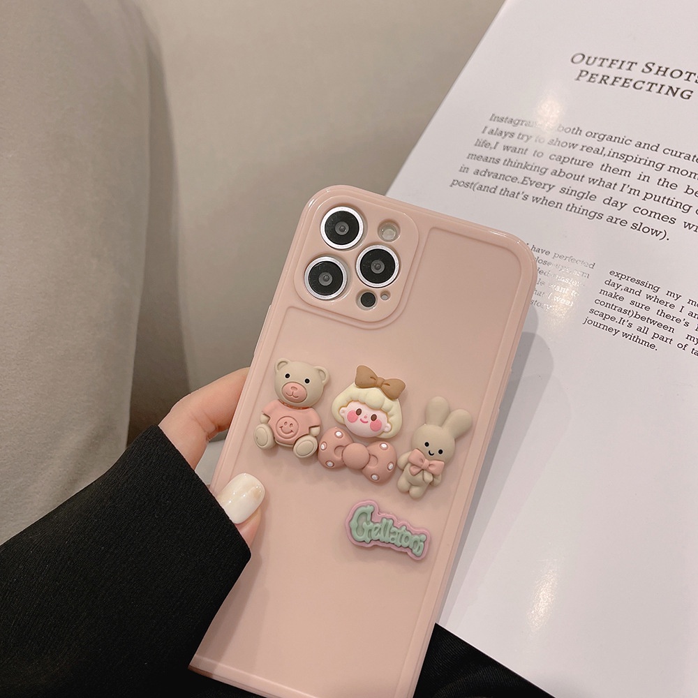 Ốp điện thoại màu hồng 3D thích hợp cho iphone 14 13 12 mini 11 pro max x xs xr 8 7 plus se 2020