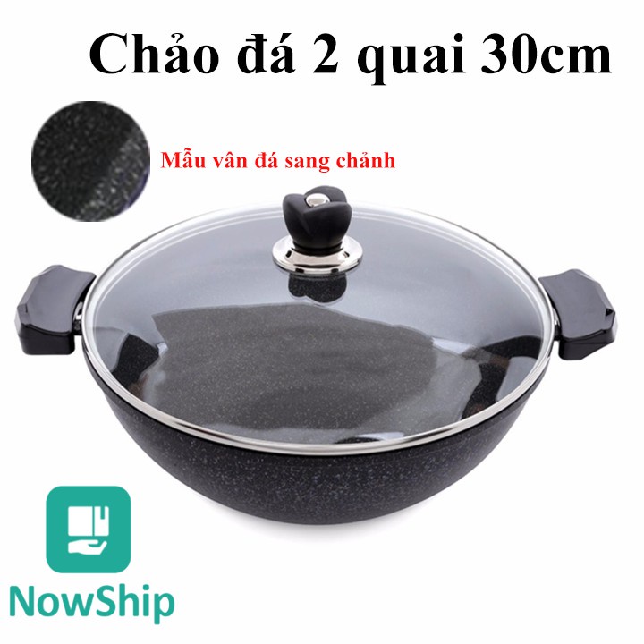 Chảo đá hoa cương 2 Quai lòng sâu 30cm, nắp kính sang trọng