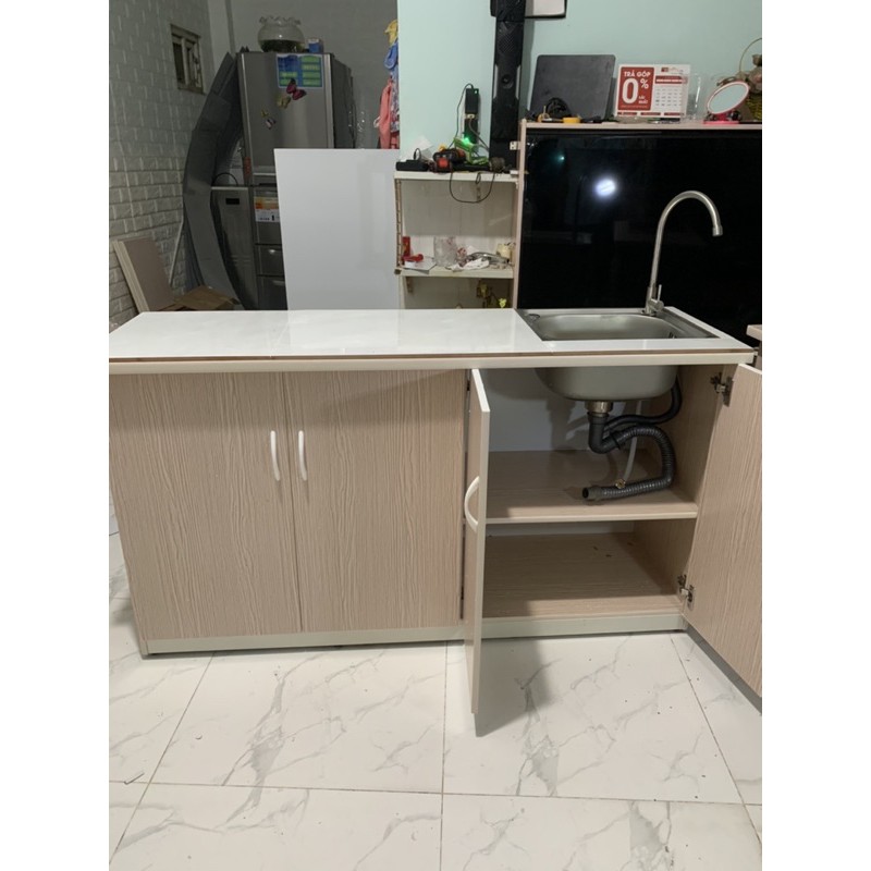 Tủ bếp nhựa đài loan có bồn và dán gạch 145x80(TPHCM) | BigBuy360 - bigbuy360.vn