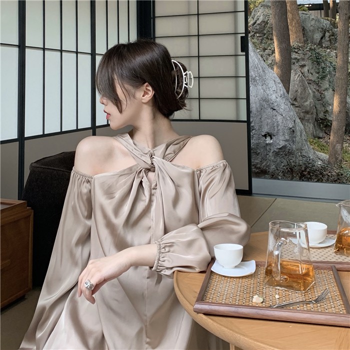 Áo Kiểu Trễ Vai Form Rộng Theo Phong Cách Retro Dễ Phối Đồ
