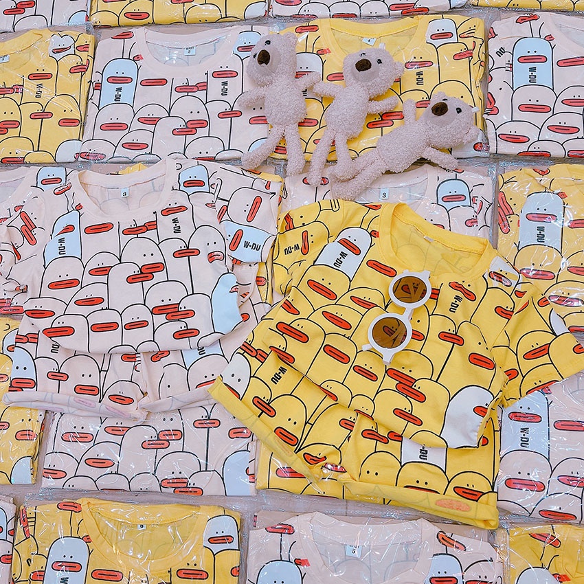 Bộ Quần Áo Trẻ Em Cộc Tay In Hình Vịt W-DU Siêu Dễ Thương Vải Cotton Cho Bé Từ 8-20kg Mã CT37