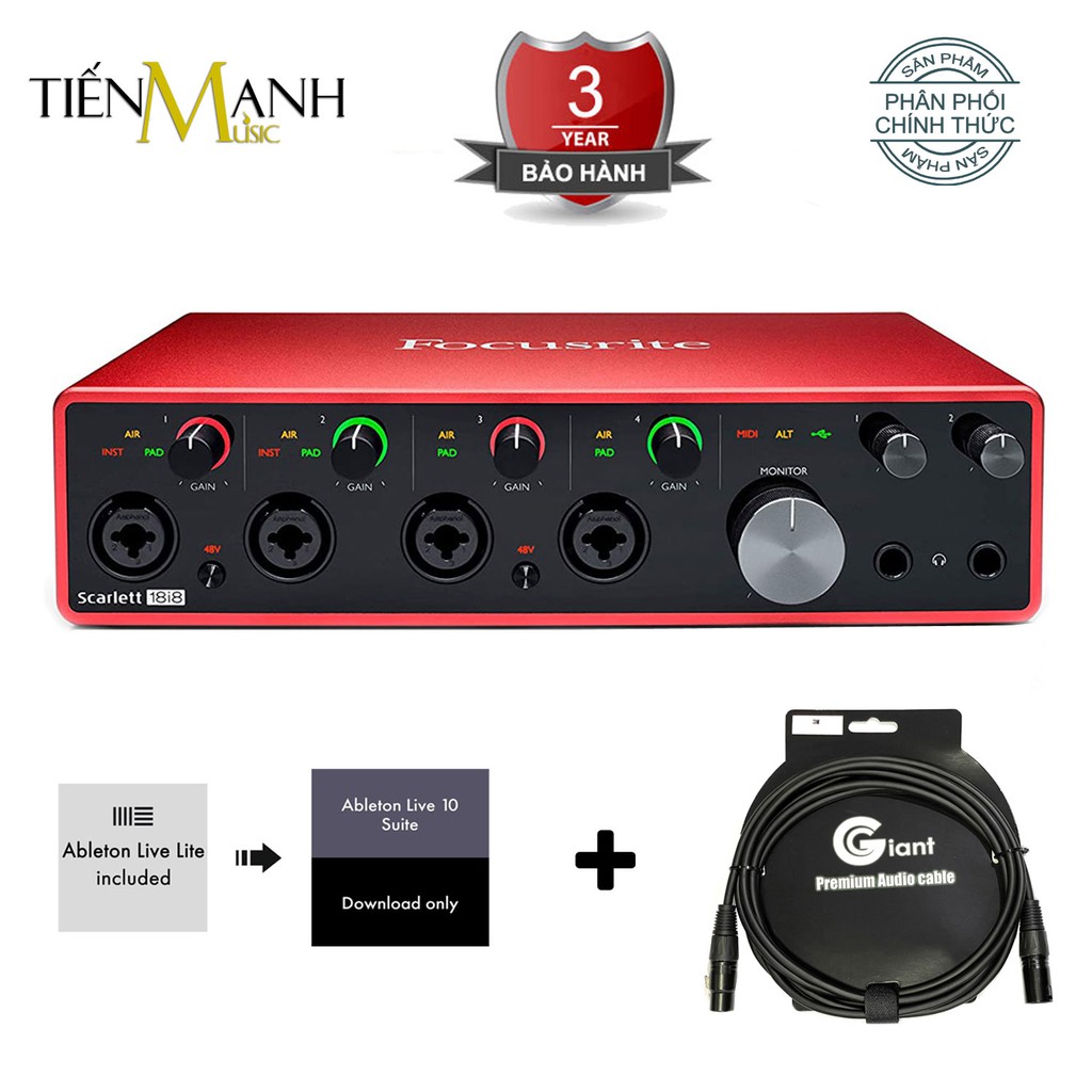 [Tặng Cable] Focusrite Scarlett 18i8 Gen 3 Sound Card Âm Thanh - Focus USB Audio Interface SoundCard (3rd Gen3)