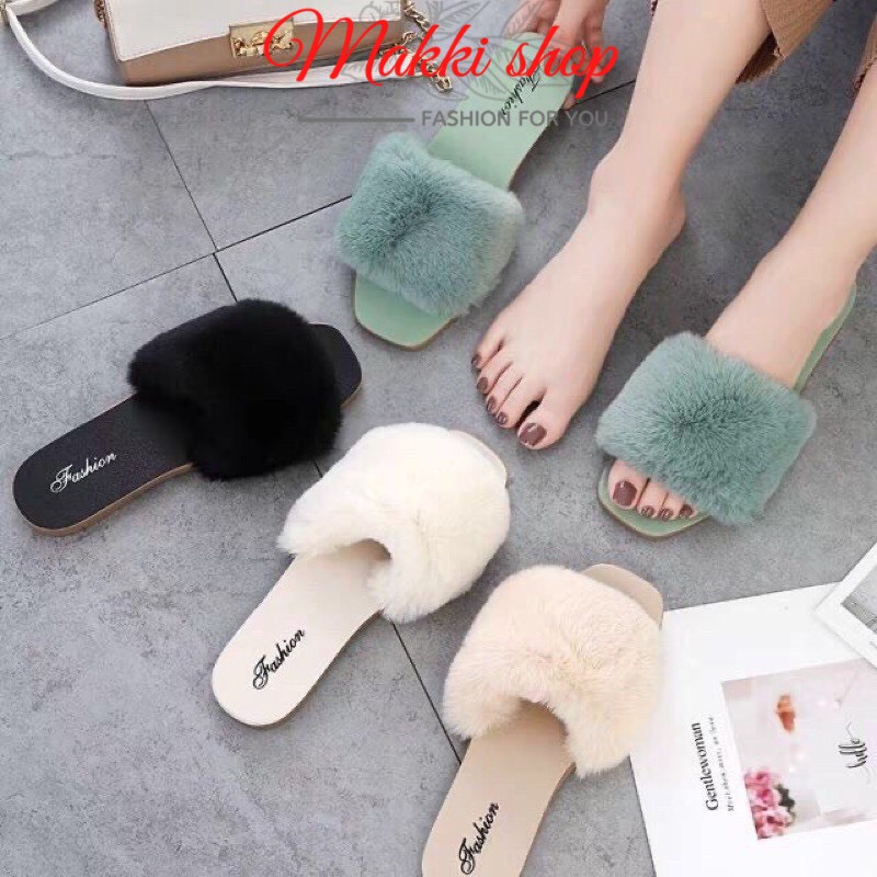 Dép lông nữ quai ngang mùa đông mới, dép nữ trong nhà thời trang cao cấp giá rẻ MAKKI SHOP TD536