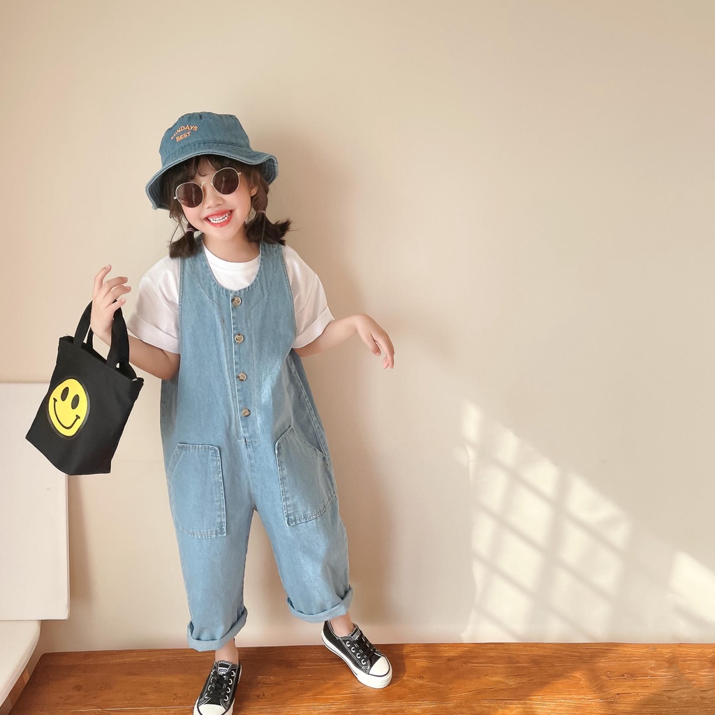 Bộ Áo Liền Quần Denim Phong Cách Hàn Nhật Nhật Bản Dễ Thương Dành Cho Bé Gái 2022