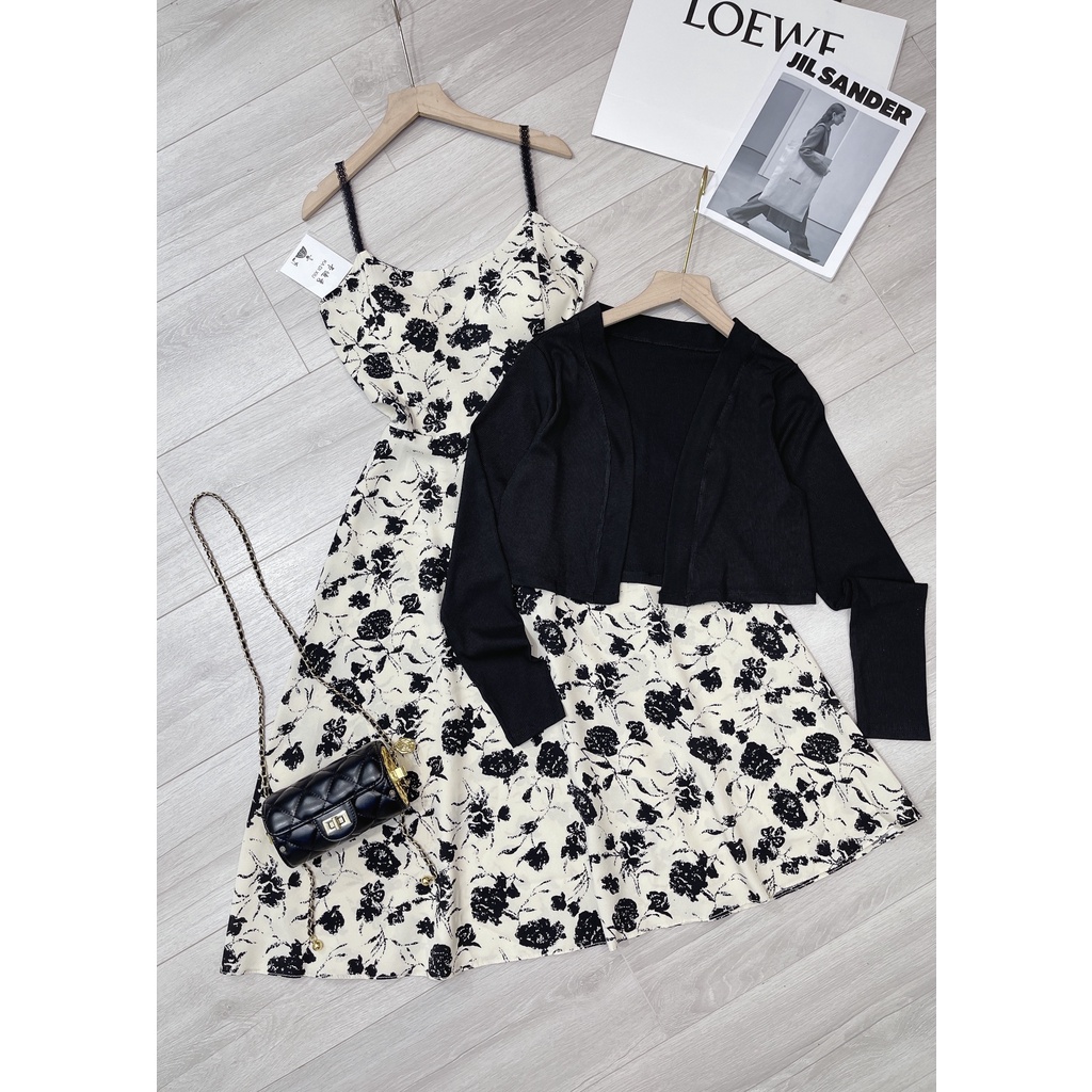 : Set áo caligan mix váy hoa nhí 🌿FREESHIP🌿 có cúp ngực SIÊU XINH