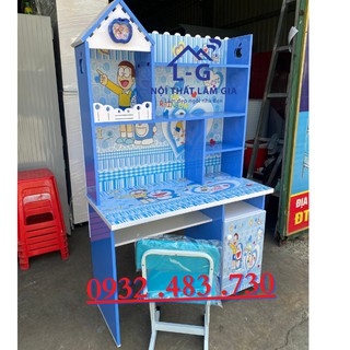 Bàn học sinh nhựa đài loan 3D Doremon kèm ghế màu xanh dương _1mx1m73x45