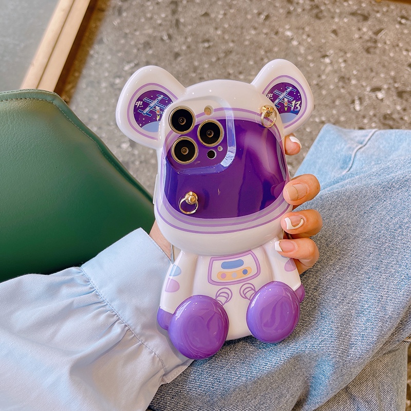 Ốp Điện Thoại Màu Tím Chống Rơi Hình Gấu Cho iPhone14 13 11 12 12promax 13 promax 14promax13pro