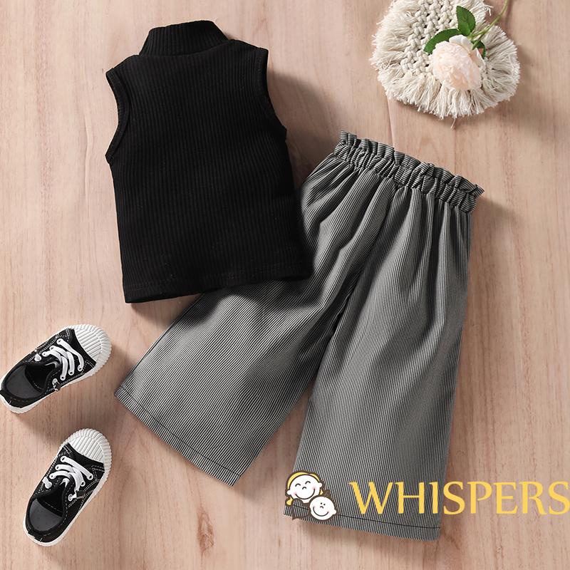 WHISPERS-Baby Girl´s Suit Sleeveless High Neck Tops + Stripe High Waist Wide-Leg Pants