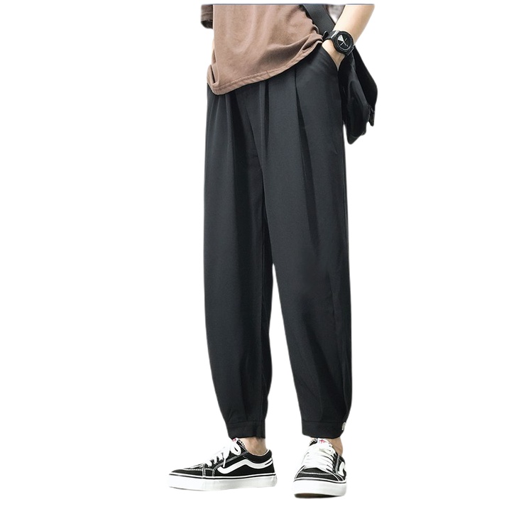 Quần Baggy Nam AROTI Ống Suông Rộng Vải Cotton Lụa Đẹp Cao Cấp,Co Giãn Dáng Âu,Cạp Chun,Màu Đen,Tiện Mặc Đi Học  QV46-D