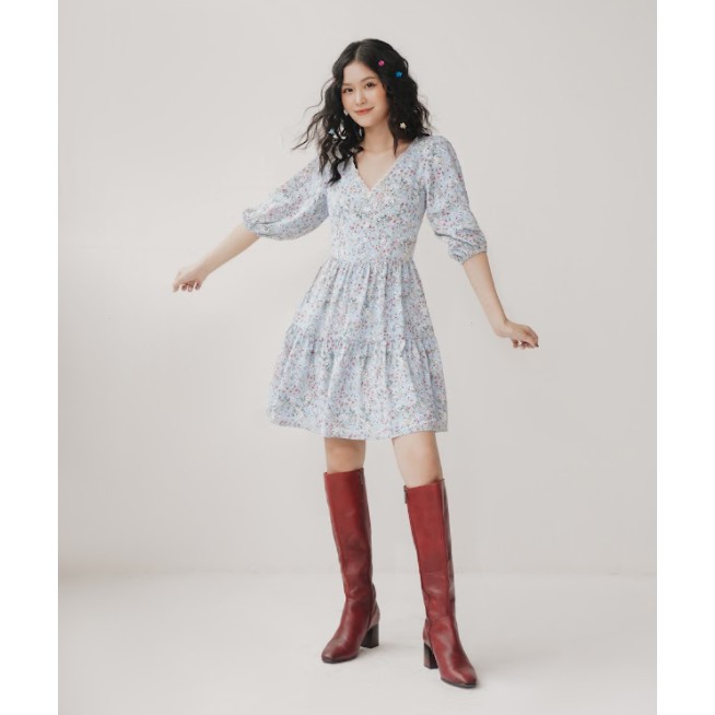 Đầm nối tầng hoa lụa nhí xanh phối ren trắng 1VA1184 ADORE DRESS | BigBuy360 - bigbuy360.vn