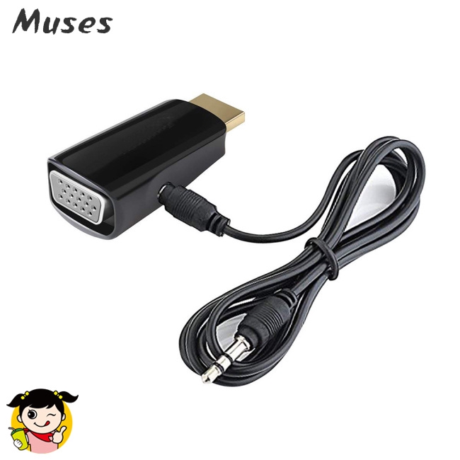 Muse07 Adapter nối cổng 1080P HDMI sang VGA cho laptop và máy tính with 3.5 mm Audio Video Jack