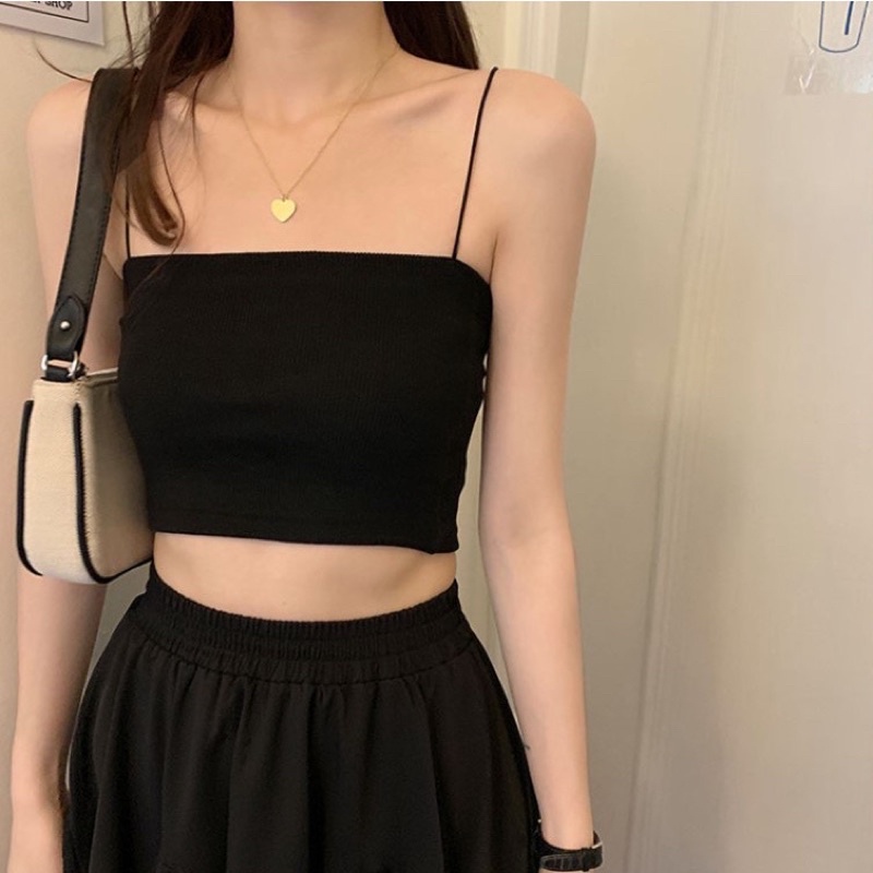 Áo 2 dây sợi bún thun gân đẹp 100% cotton đen trắng , áo croptop ôm mặc trong siêu mát