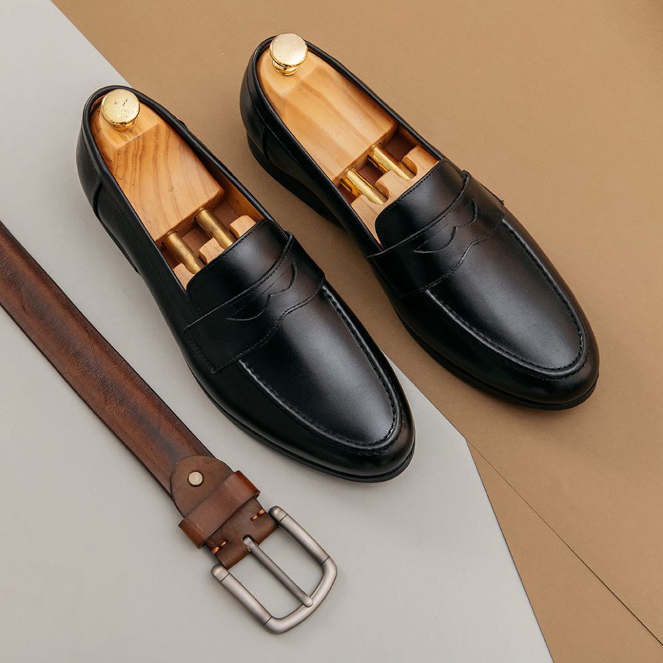 [FREESHIP] Giày Lười Nam Quai Ngang Penny Loafer Da Bò Thật 100%