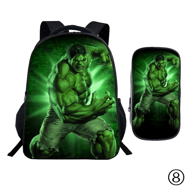 Bộ 2 Món Ba Lô + Túi Đựng Bút In Hình Nhân Vật Hulk Trong Avengers Dành Cho Trẻ Mẫu Giáo