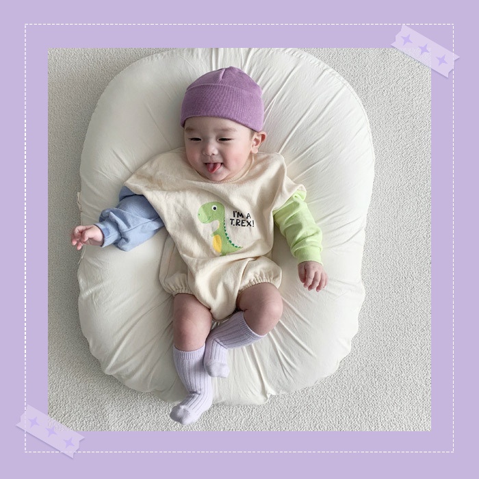 Áo Liền Quần Tay Dài In Hình Khủng Long Hoạt Hình Dành Cho Trẻ Em 0-2 Tuổi