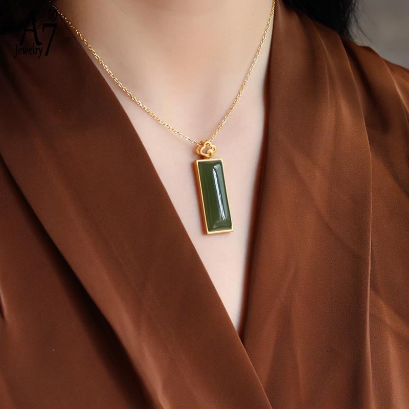 Vòng cổ Mạ Bạc 925 Đính Đá Ngọc Bích Màu Xám A7 S925