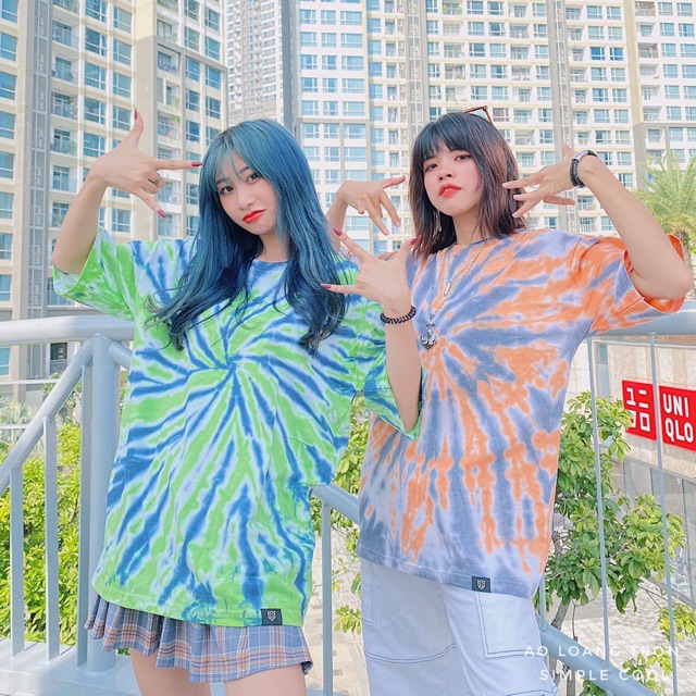 Áo Thun TieDye Basic Tay Lửng Unisex Ảnh Thật