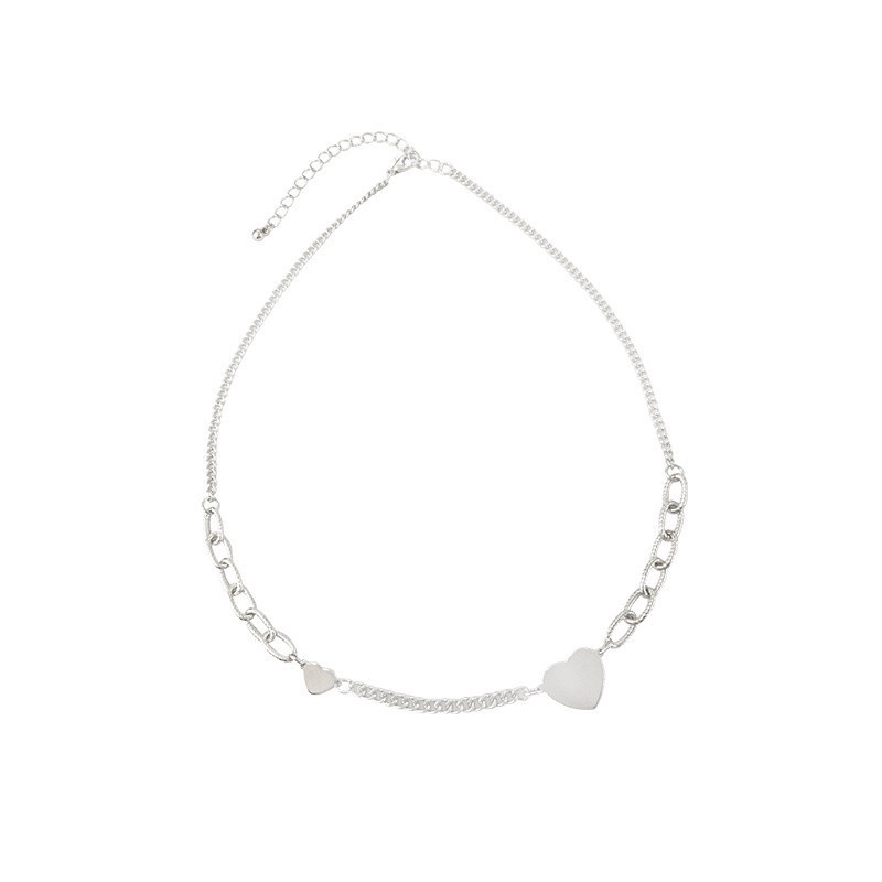 Vòng cổ Bằng Kim Loại Màu Bạc Hình Trái Tim Phong Cách Retro Hàn Quốc
