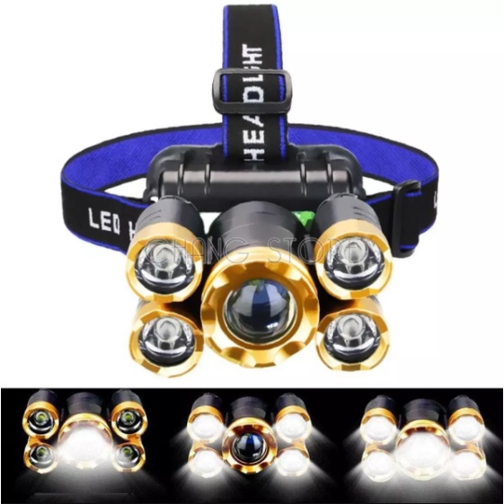 Đèn Pha Led Siêu Sáng – Siêu Phẩm Chiếu Sáng Ngoài Trời Đèn Pin Đội Đầu Đeo Trán 5 Bóng.
