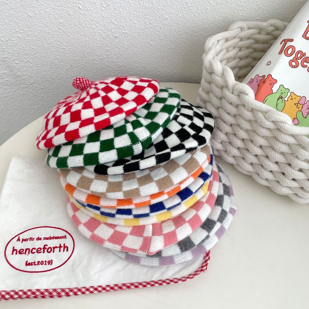Mũ Beret Họa Tiết Caro Phong Cách Hàn Quốc Retro Phương Tây Cho Bé Trai Và Gái