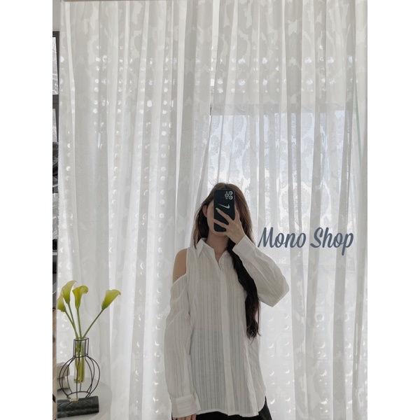 [Mã SKAMLTSM9 giảm 10% đơn 99K] áo sơ mi hở vai dài tay, áo hở vai dài tay sọc cổ đức (ảnh thật/sẵn)