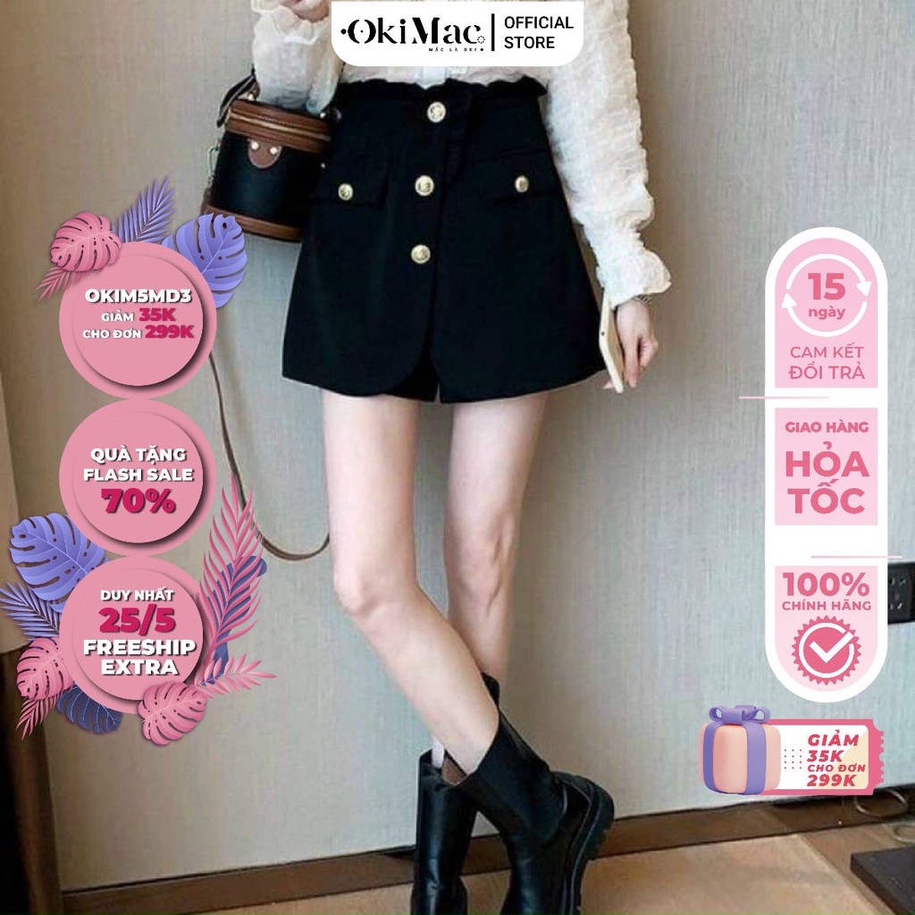 Quần short đùi nữ giả váy ống rộng lưng cạp cao phong cách ulzzang cạp cao Hàn Quốc thời trang nữ đẹp OKIMAC