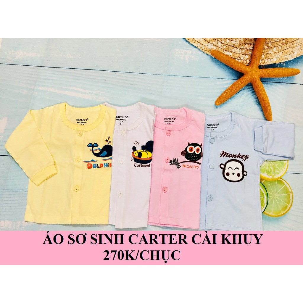 Áo dài tay cotton cài khuy giưa sơ sinh cho bé Carter