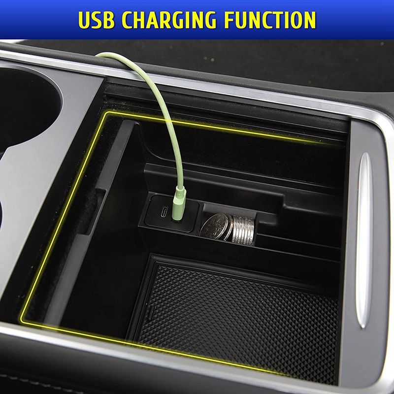 Hộp Tỳ Tay Kèm Hộp Đựng USB Type C Chuyên Dụng Cho Tesla Model 3 Model Y 2021