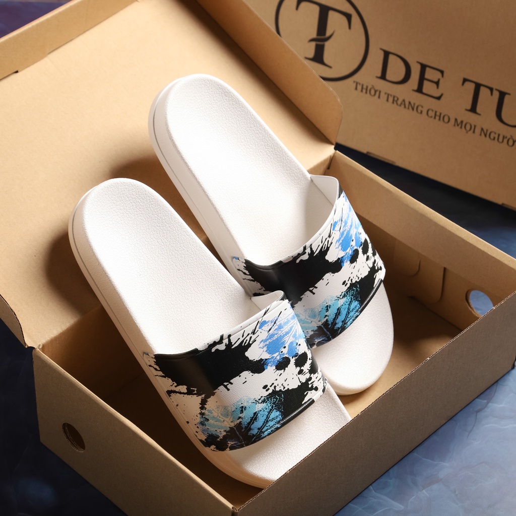 Dép Quai Ngang Unisex DETU DNT18 màu (Trắng/Xanh)