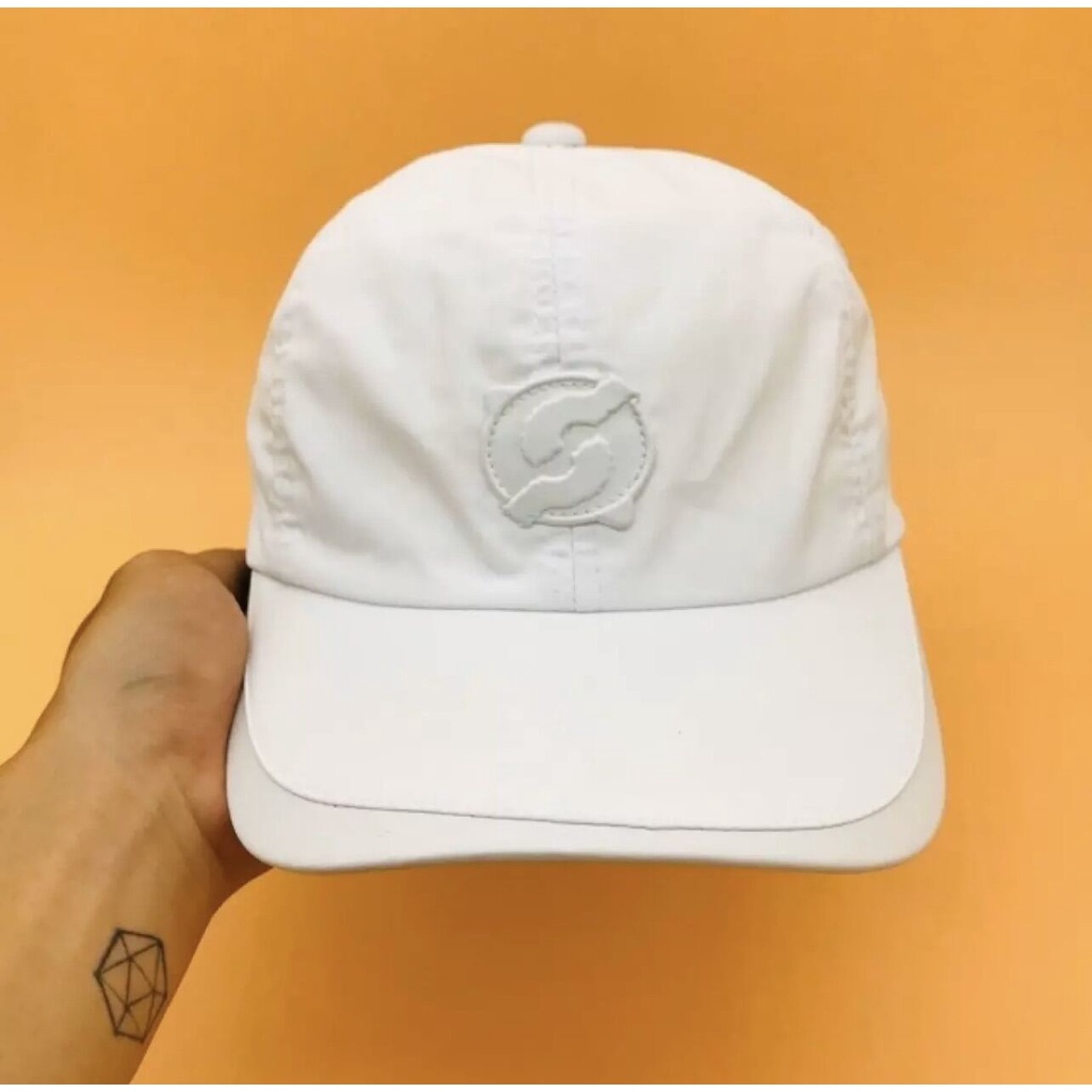 NÓN KẾT DÙ LOGO DA MÀU TRẮNG CAO CẤP